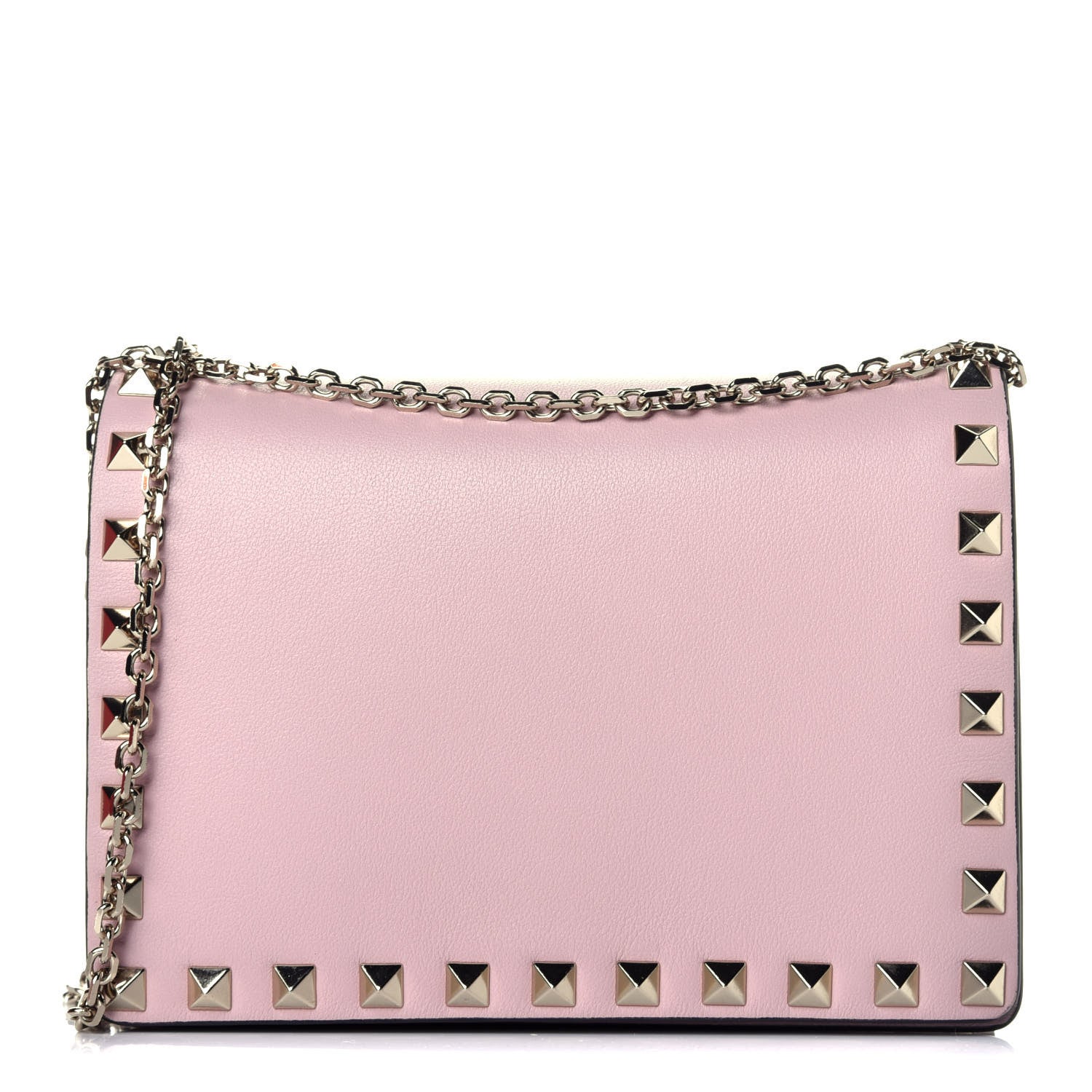 Valentino Garavani Calfskin Rockstud Wallet on Chain Water Rose 1 of 9
