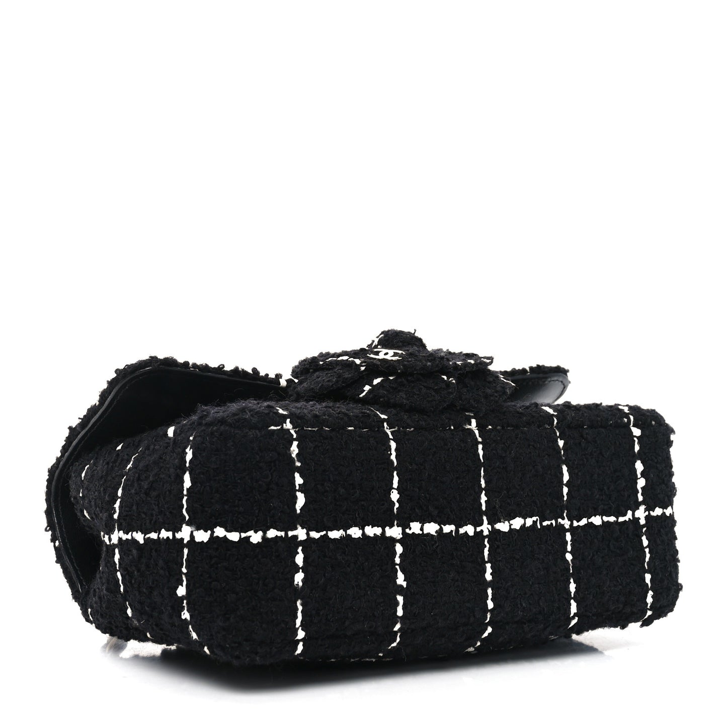 Tweed Quilted Mini Rectangular Camellia Flap Black White