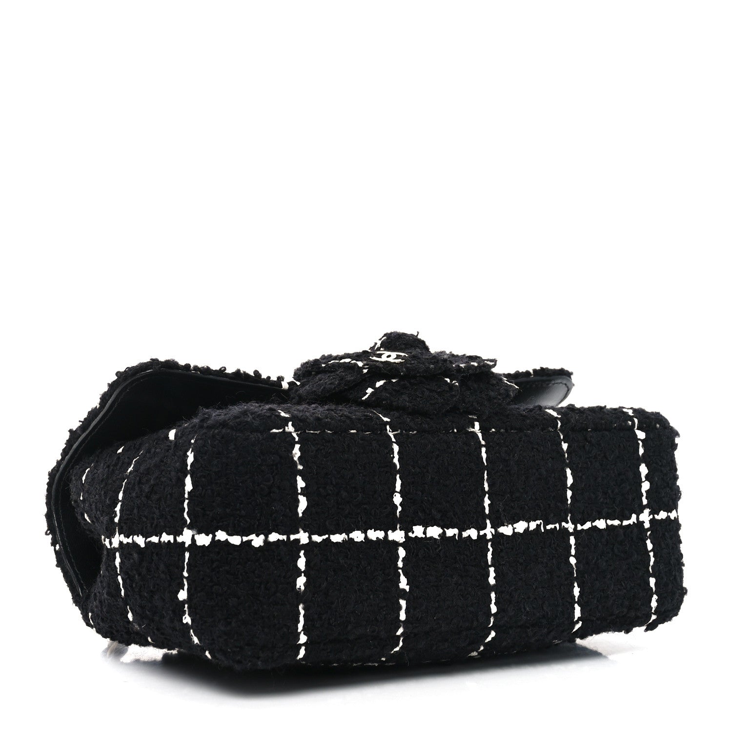 Chanel Tweed Quilted Mini Rectangular Camellia Flap Black White 4 of 10