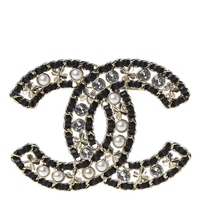 Chanel Metal Lambskin Crystal Sergeant Brooch Black Gold 1 of 4