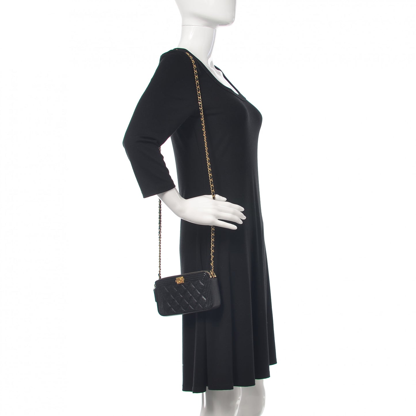 Caviar Quilted Small Boy Clutch With Chain Black