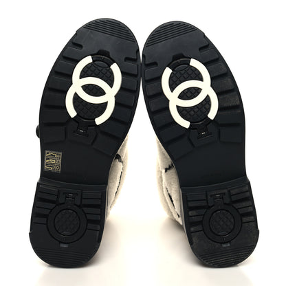 Chanel Shearling Nylon Grosgrain CC Ankle Snow Boots 40 Black 5 of 8
