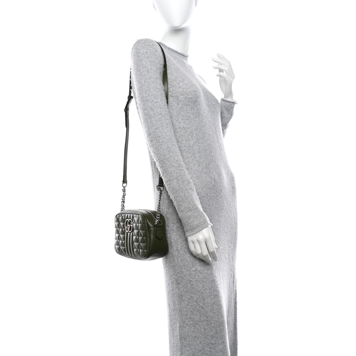 Calfskin Matelasse Aria Small GG Marmont Chain Shoulder Bag Military Wood