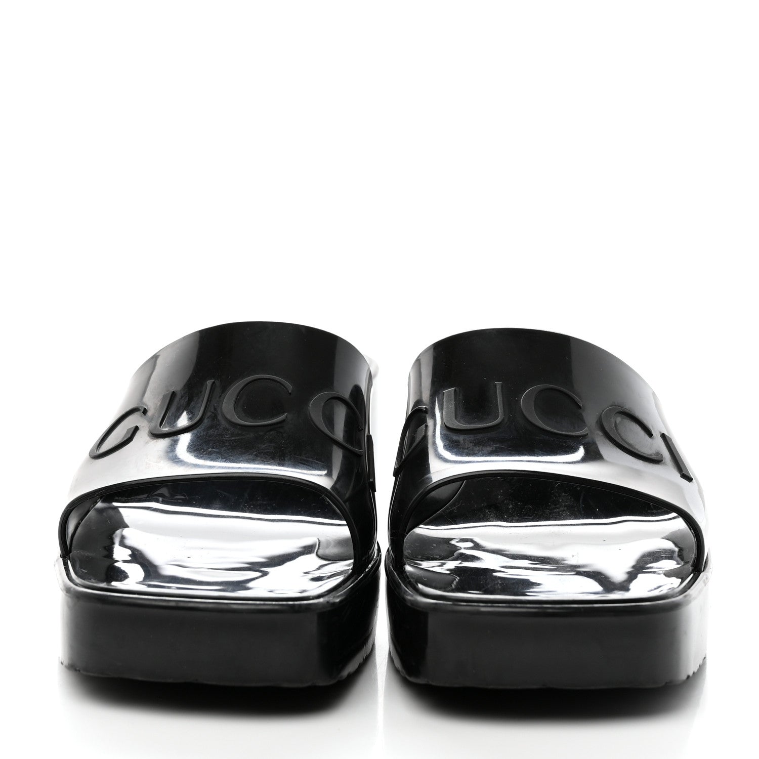 Gucci Rubber Gucci Logo Womens Platform 20/60mm Slide Sandals Black 2 of 15