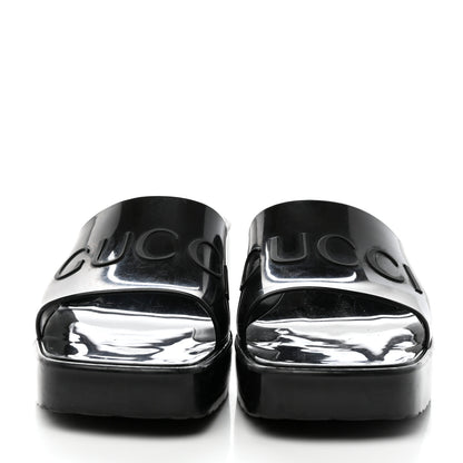 Gucci Rubber Gucci Logo Womens Platform 20/60mm Slide Sandals Black 2 of 15