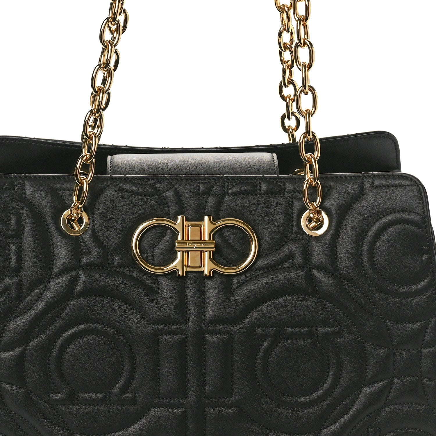 Salvatore Ferragamo Calfskin Quilted Tote Bag Black 7 of 9