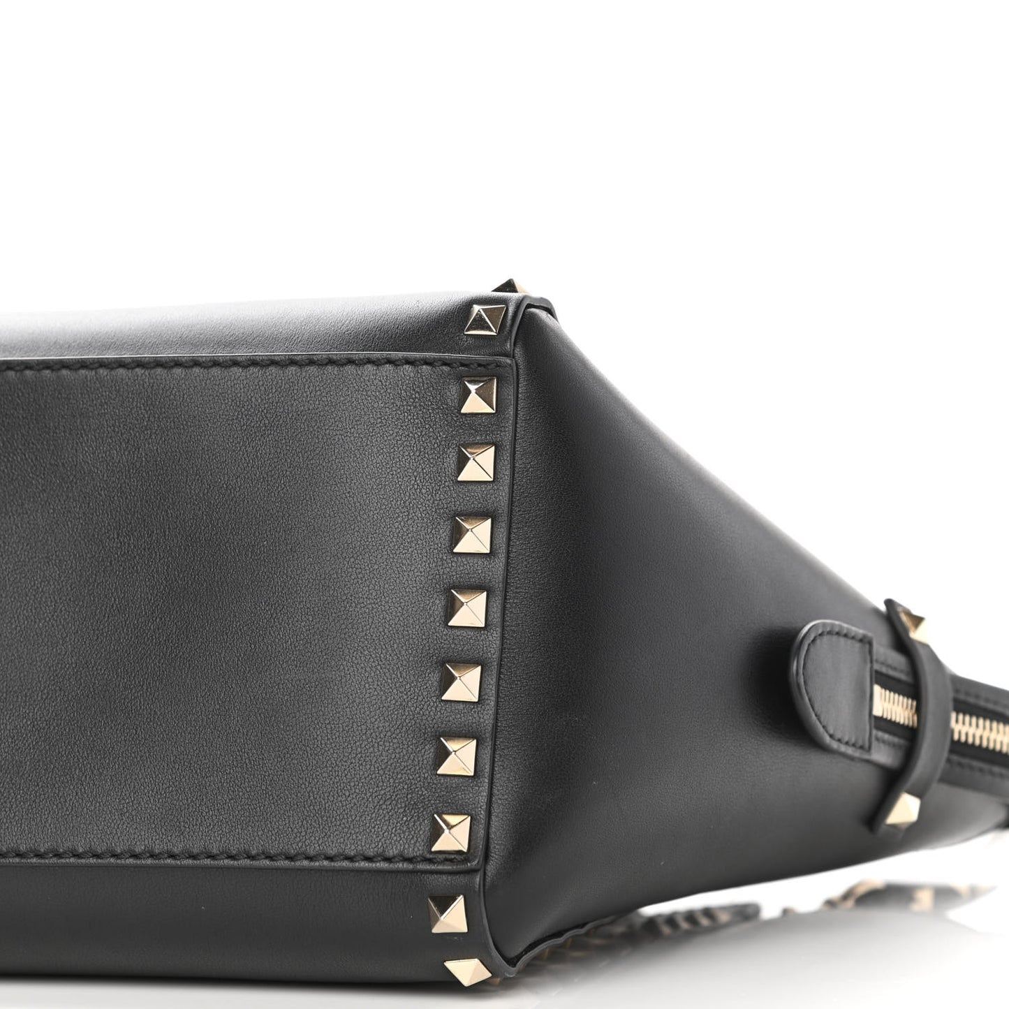 Vitello Small Rockstud Double Handle Tote Black