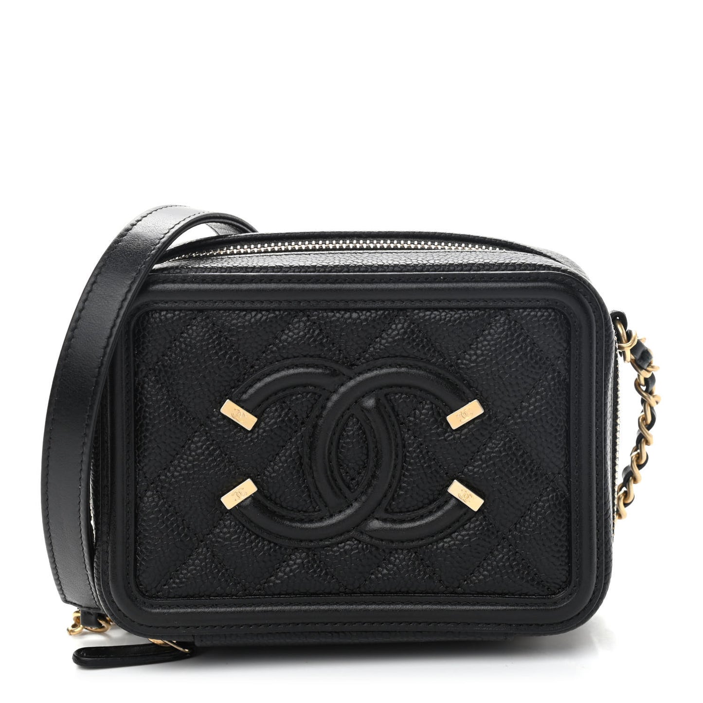 Caviar Quilted CC Filigree Vanity Clutch With Chain Black