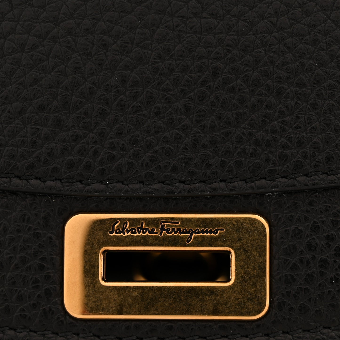 Grained Calfskin Gancini Crossbody Flap Black