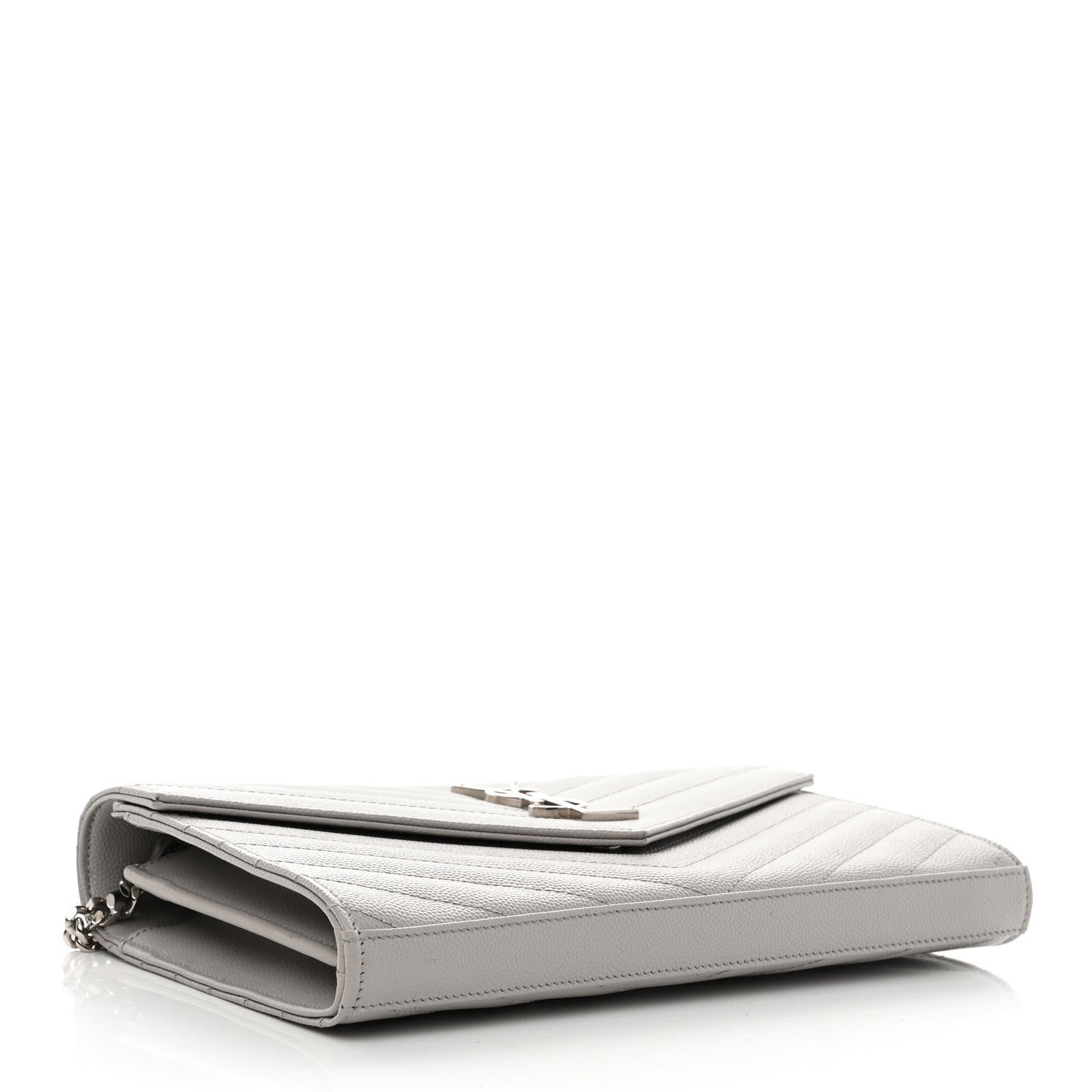 Saint Laurent Grain De Poudre Matelasse Chevron Monogram Chain Wallet Light Grey 3 of 12