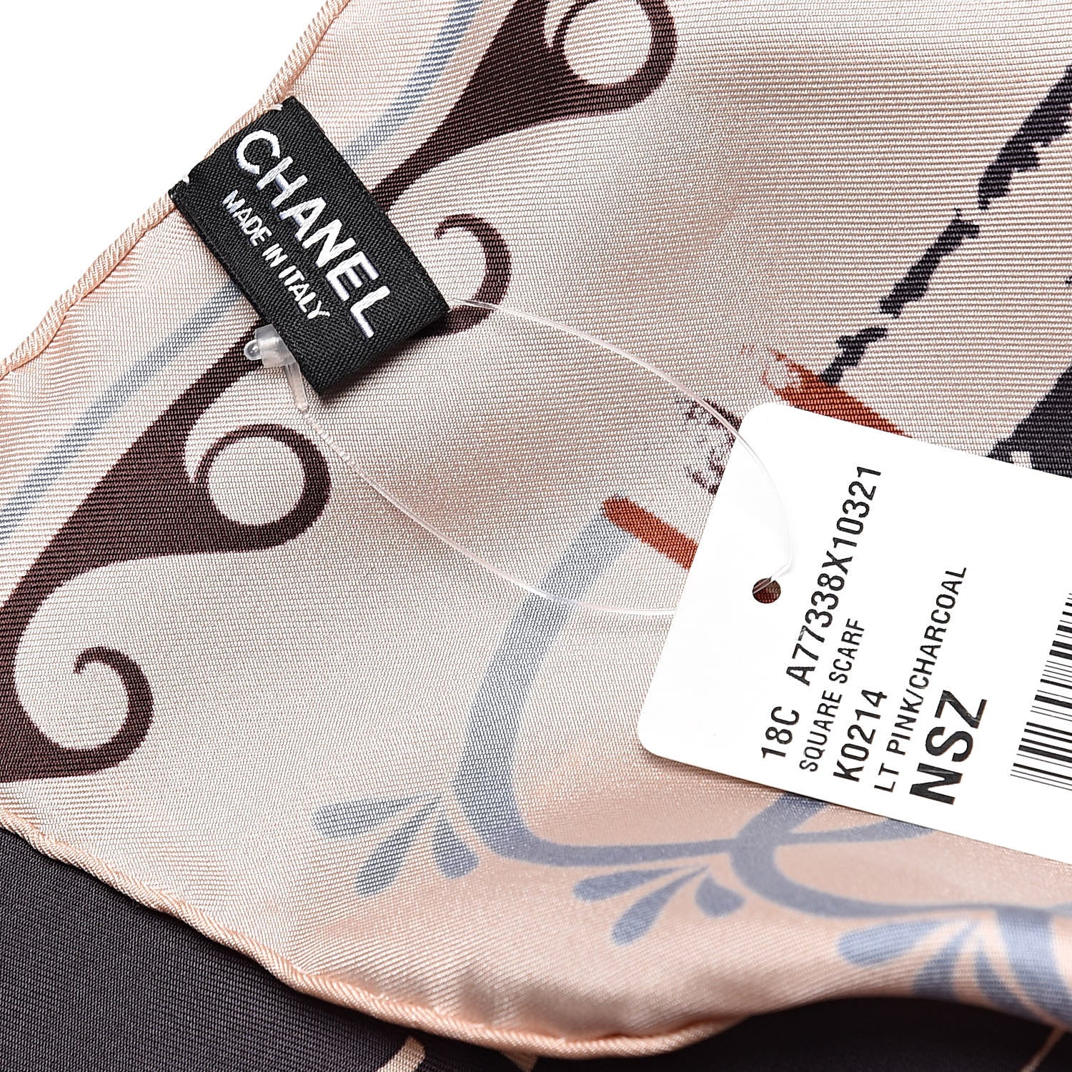 Chanel Silk CC Square Scarf Light Pink Charcoal 3 of 4