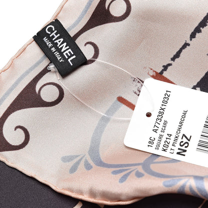 Chanel Silk CC Square Scarf Light Pink Charcoal 3 of 4