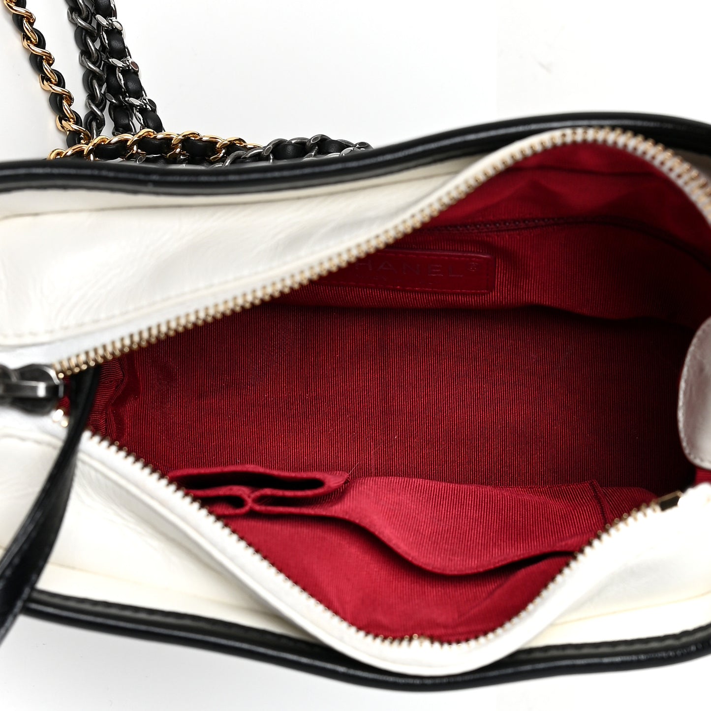 Aged Calfskin Quilted Small Gabrielle Hobo Black White