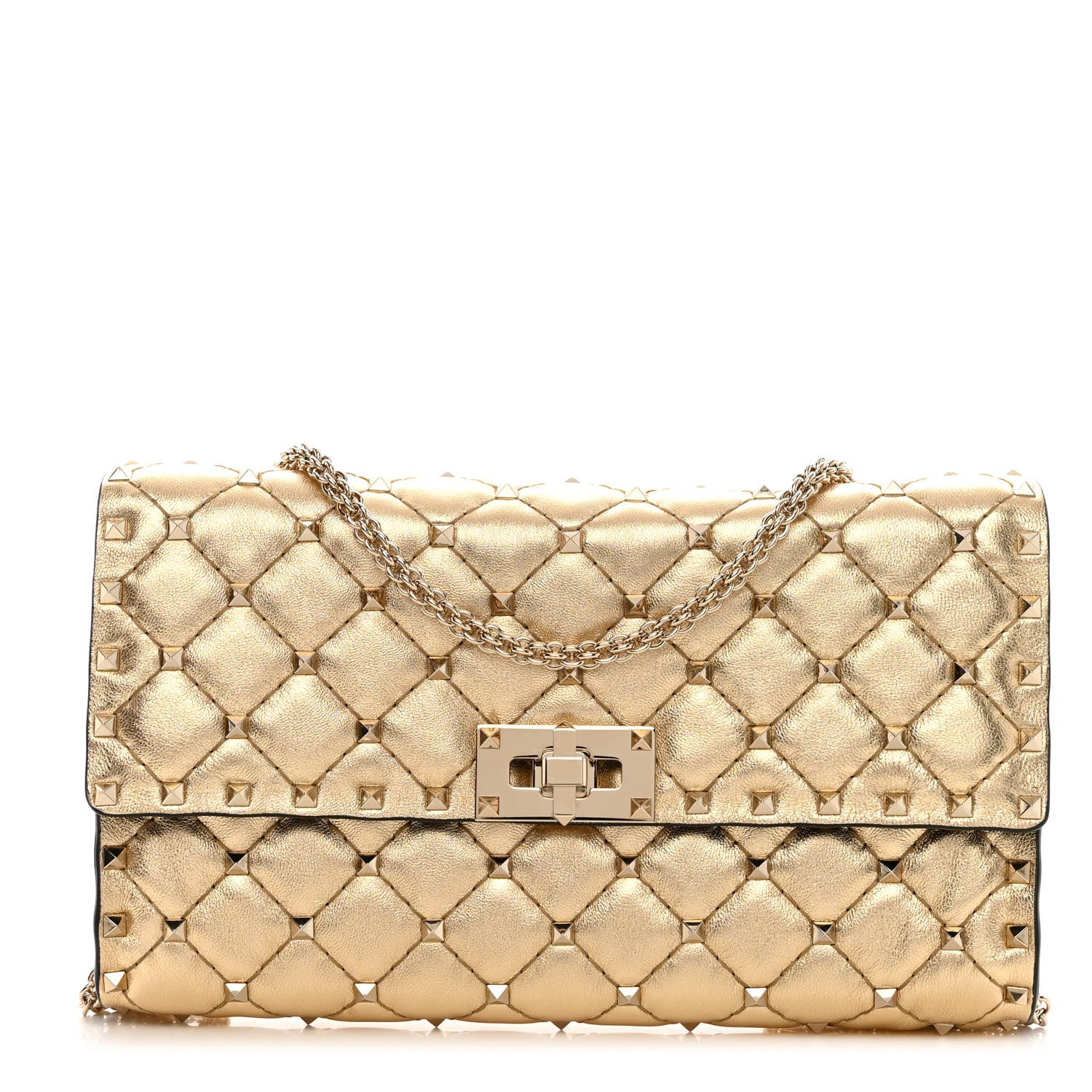 Valentino Garavani Metallic Nappa Rockstud Spike Wallet on Chain Mekong 1 of 10