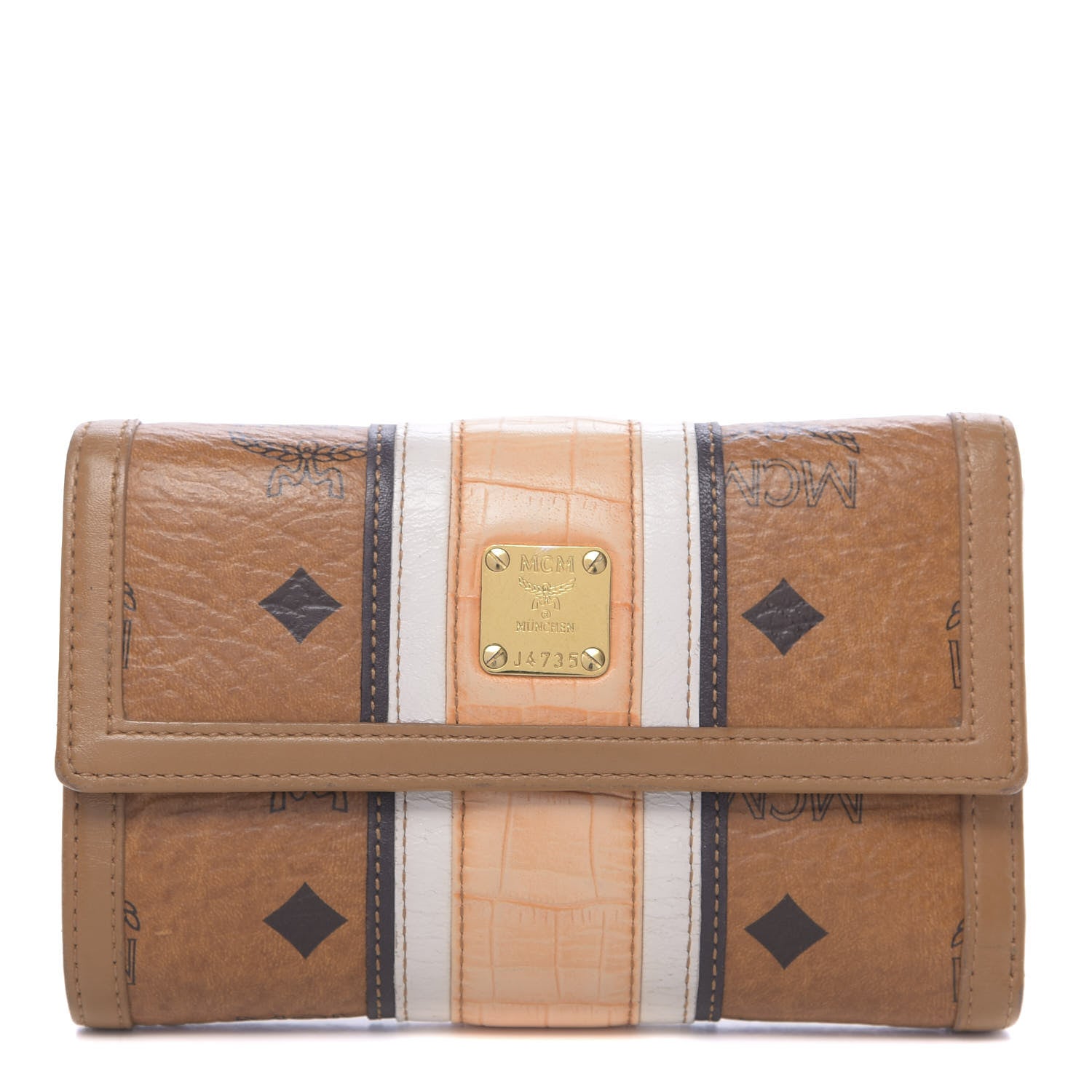 MCM Visetos Crocodile Embossed Medium Tri-Fold Flap Wallet Cognac 1 of 7