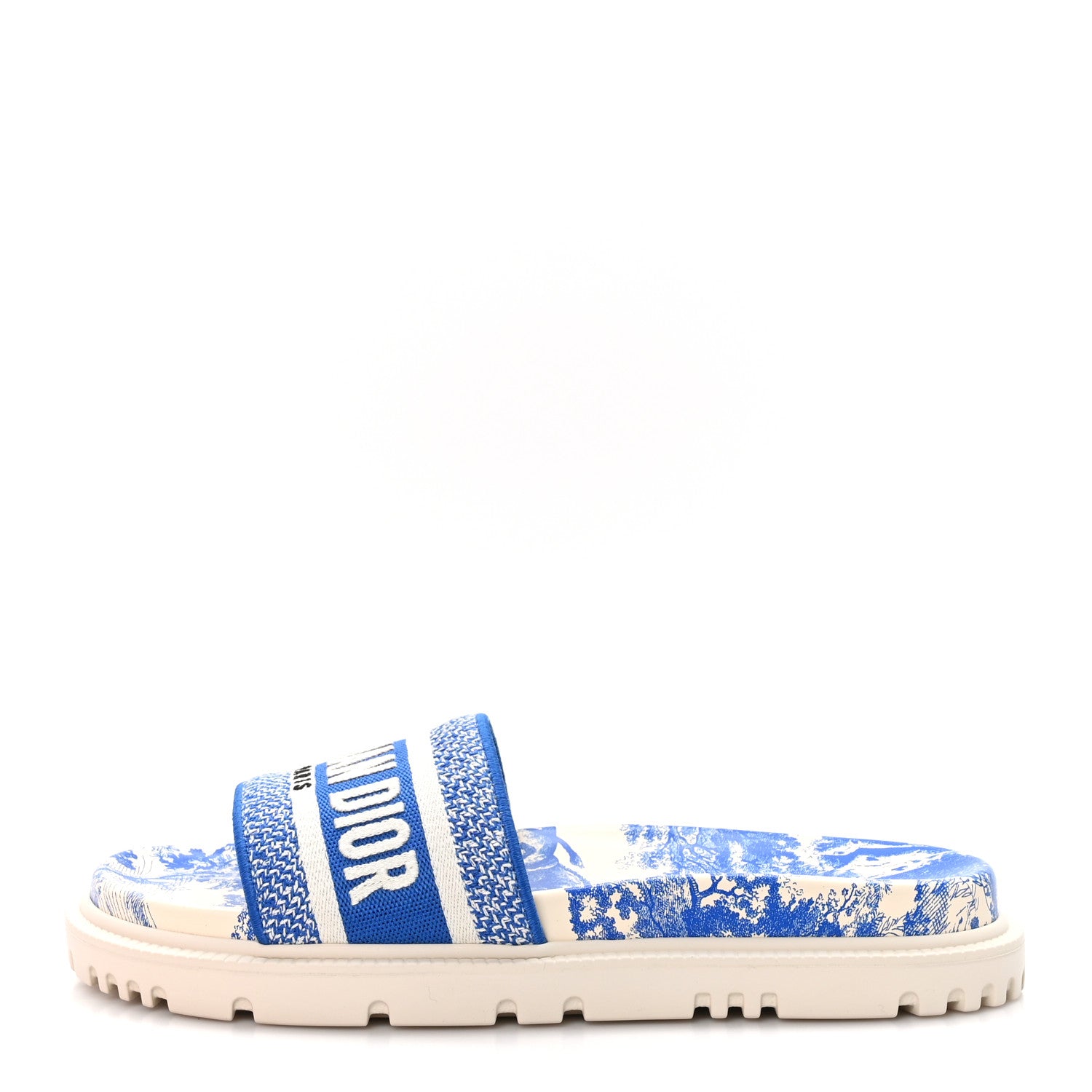 Christian Dior Canvas Toile de Jouy Embroidered Dway 10mm Slide Sandals 37 Off White Blue 1 of 8