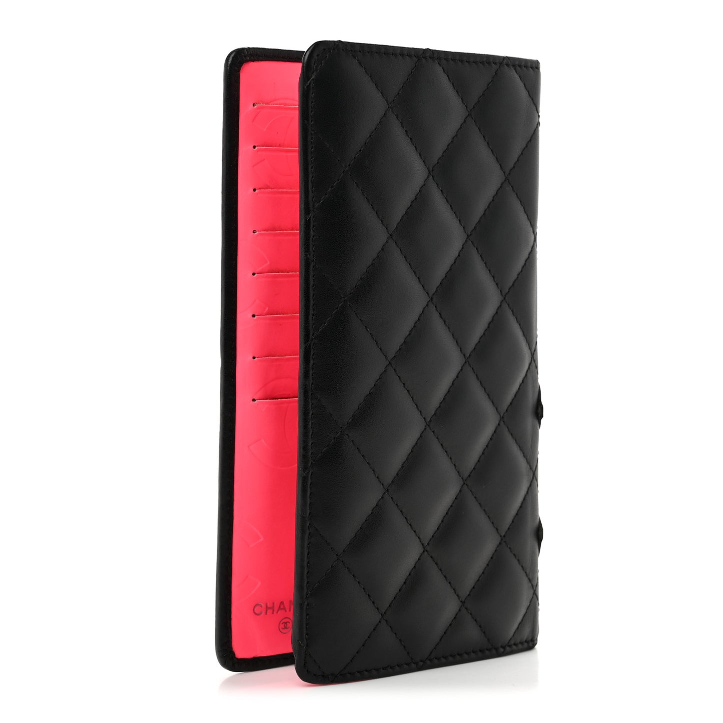 Calfskin Quilted Cambon Yen Wallet Black