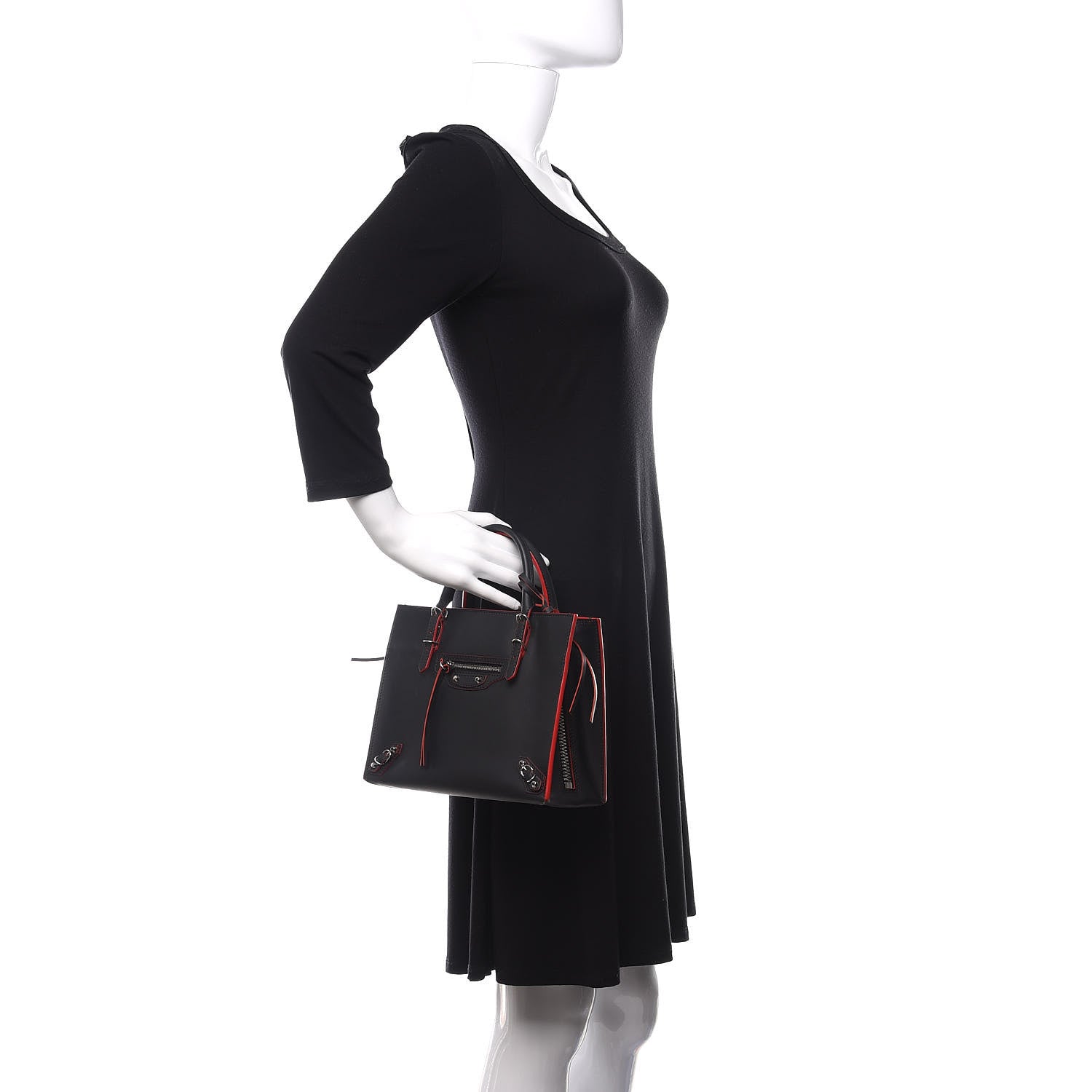 Balenciaga Rubberized Calfskin Papier Mini A4 Zip Around Tote Black Red 3 of 11