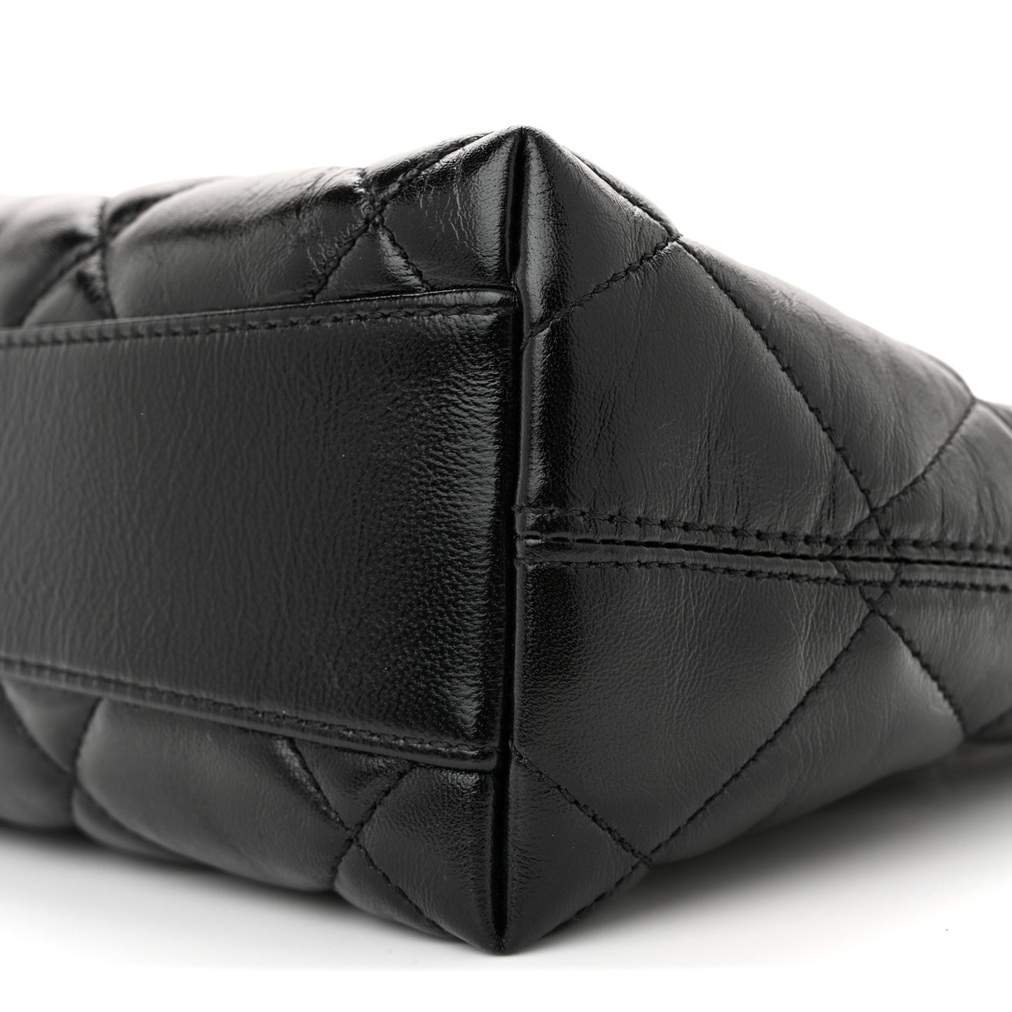 Shiny Crumpled Lambskin Quilted Small CC Funky Town Hobo Black