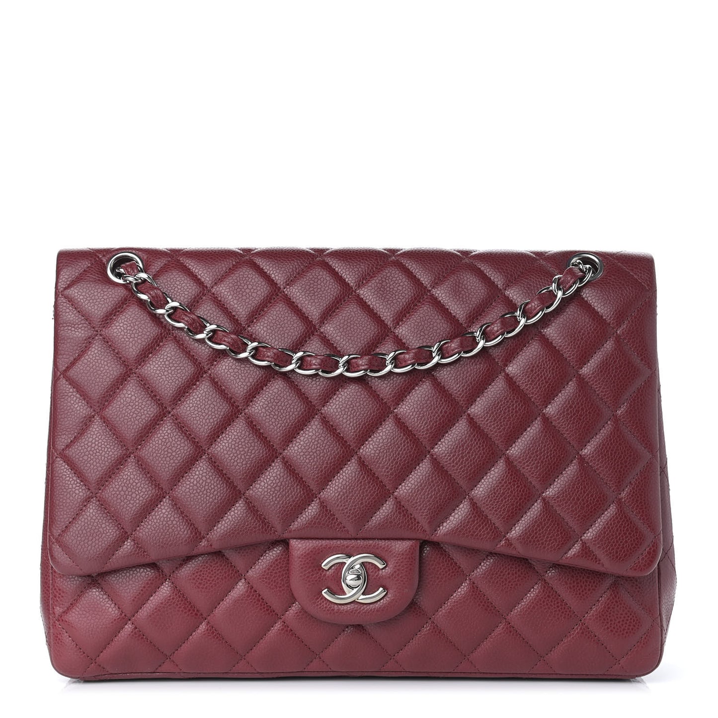 Caviar Quilted Maxi Single Flap Dark Red