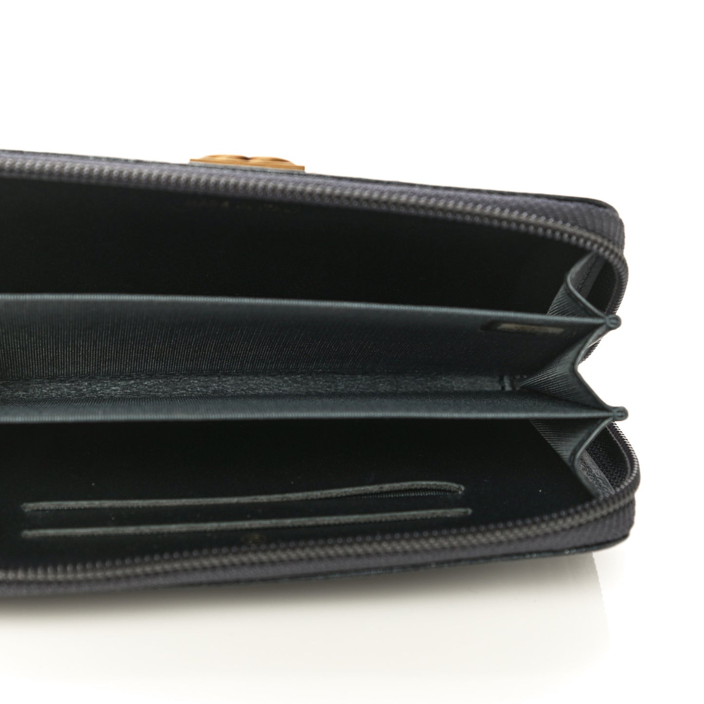 Metallic Calfskin Quilted Small Boy Zip Around Wallet Charcoal