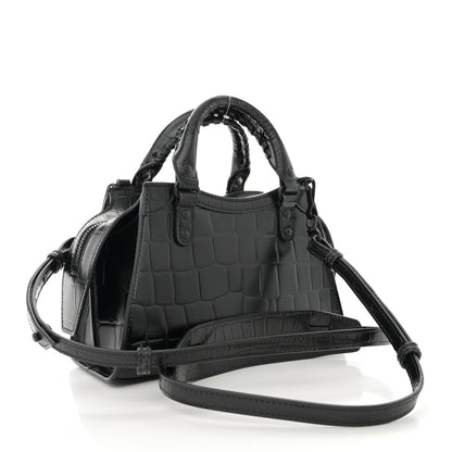 Balenciaga Semi Shiny Calfskin Crocodile Embossed Neo Classic Black Hardware Mini City Black 3 of 11