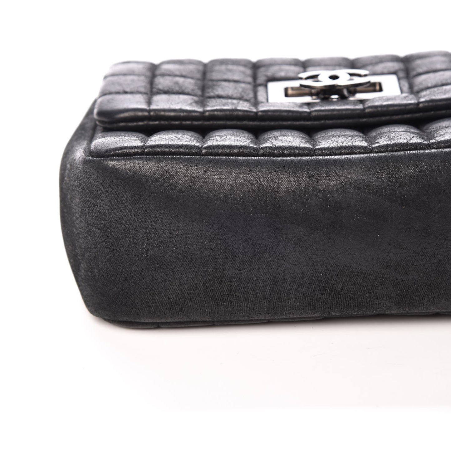 Iridescent Calfskin Square Quilted Mini Flap Black