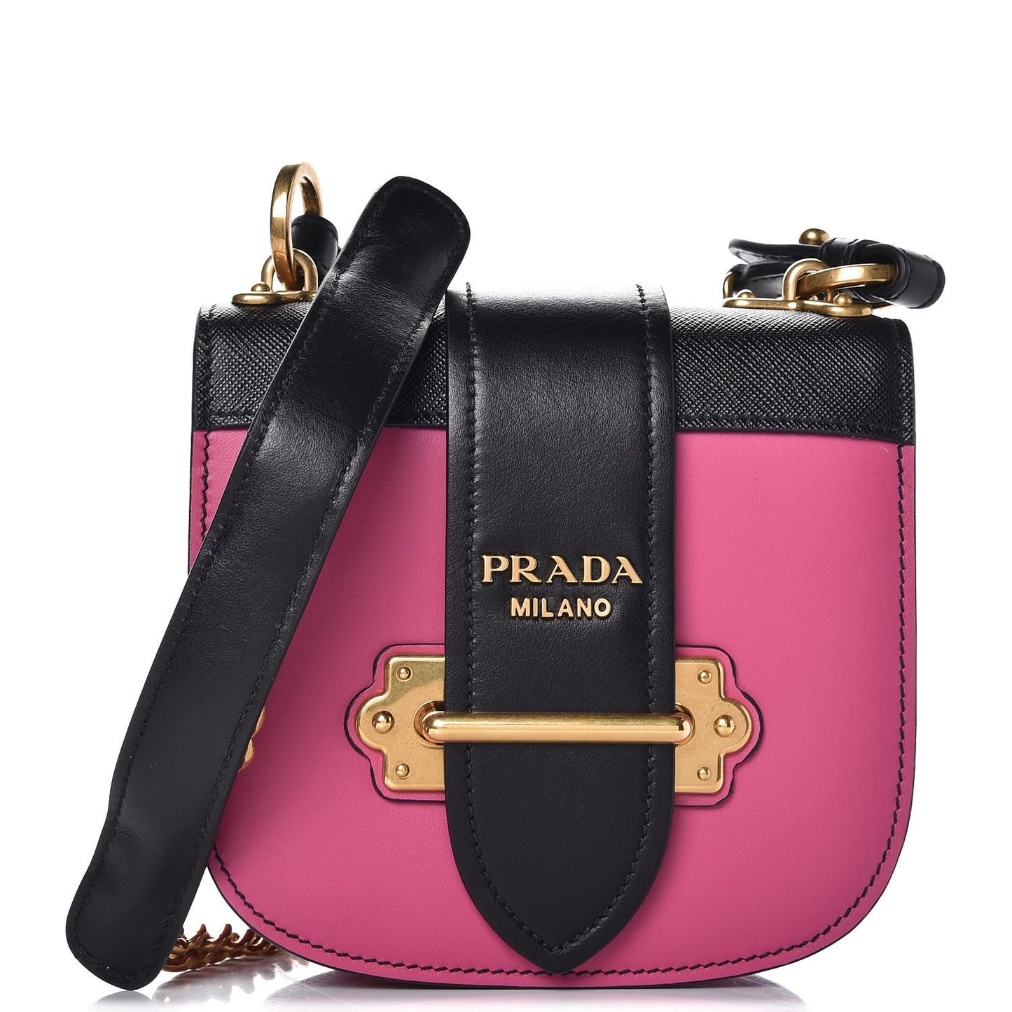 City Calfskin Saffiano Cahier Crossbody Bag Fuxia Black