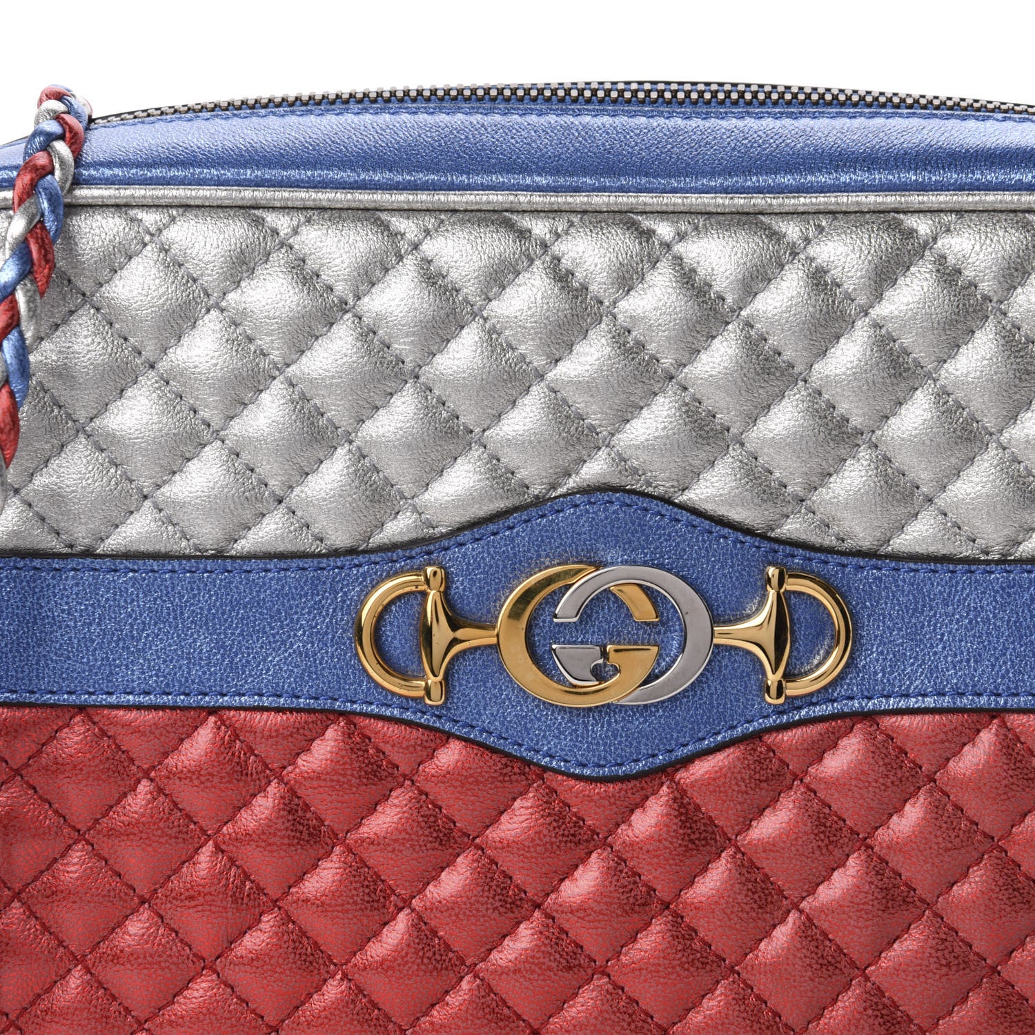 Gucci Laminated Nappa Trapuntata Small Zumi Shoulder Bag Rosso Marine Argento 10 of 10