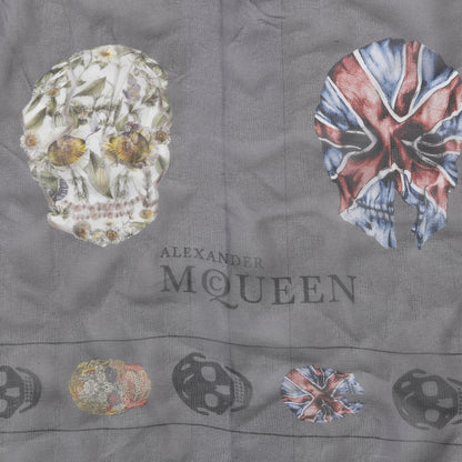 Alexander McQueen Silk Chiffon Skull Scarf Prints Black Grey 4 of 4