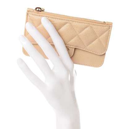 Chanel Iridescent Caviar Quilted Flap Zip Card Holder Beige 2 of 8