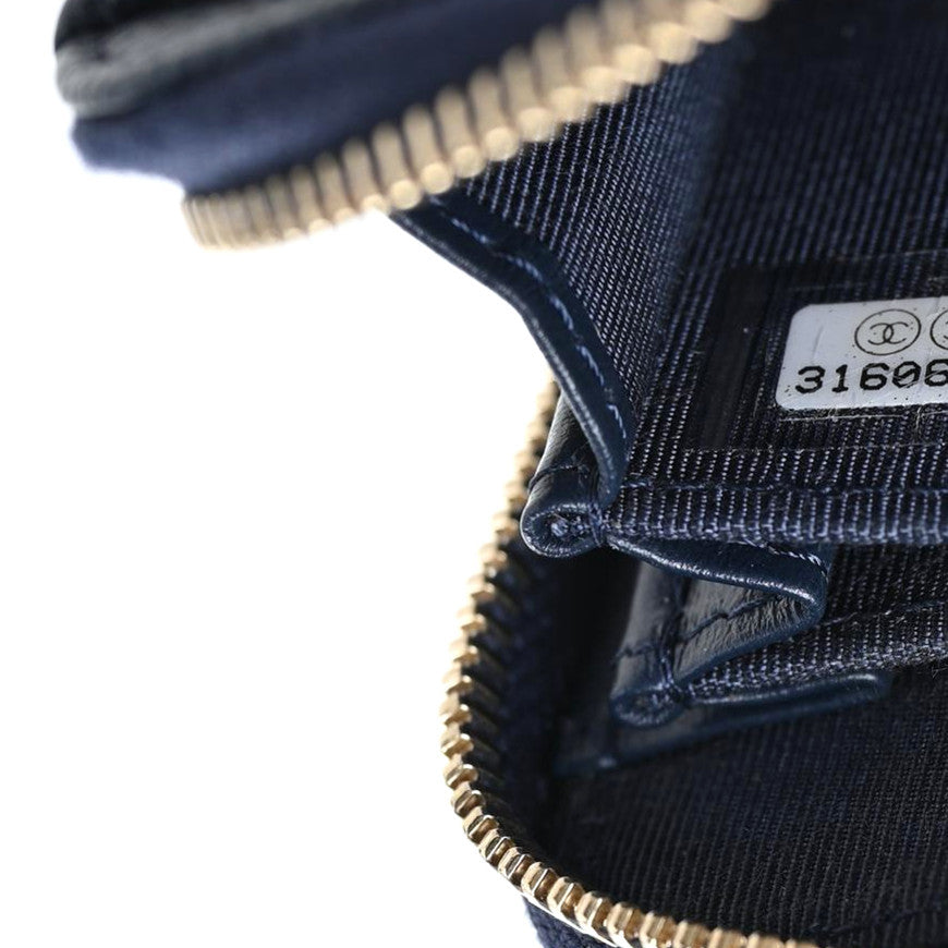 Caviar Quilted Zip Card Holder Navy