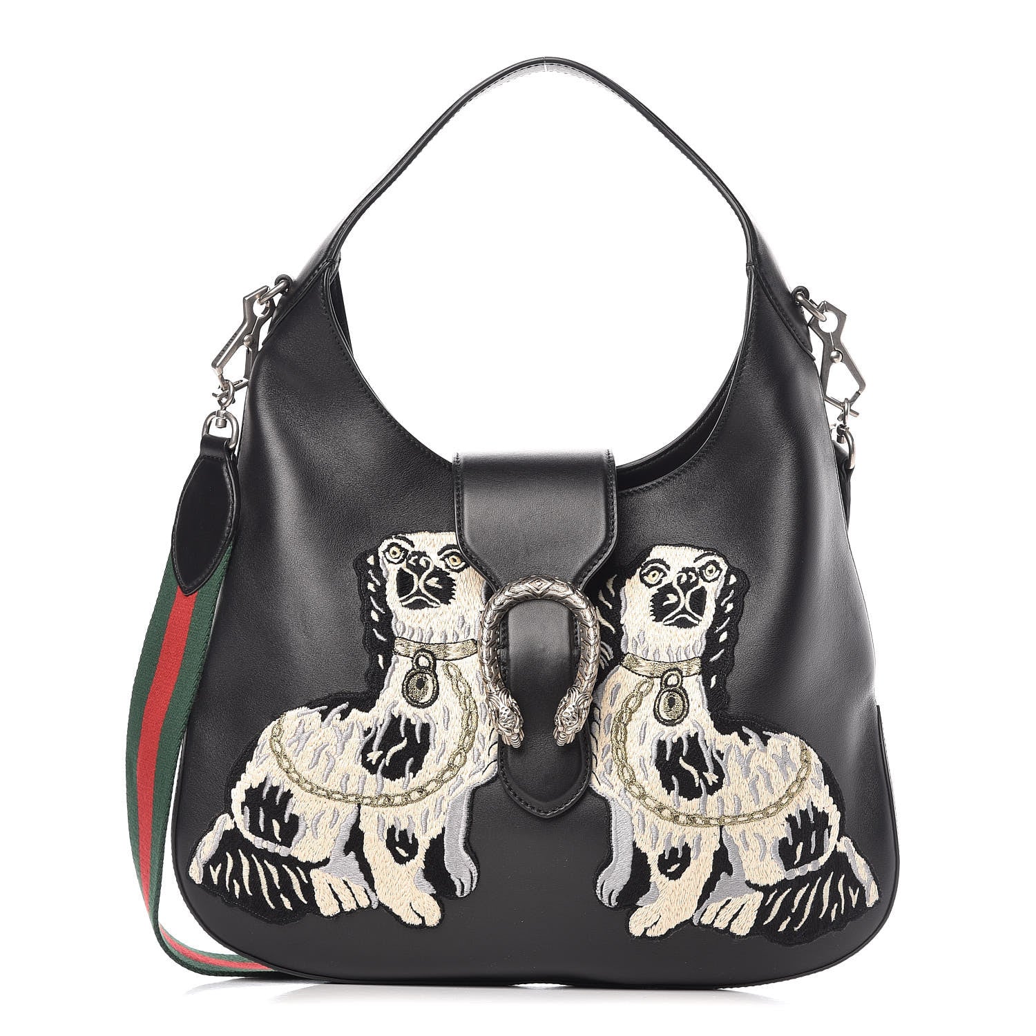 Gucci Calfskin Web Dog Embroidered Medium Dionysus Hobo Black 1 of 10
