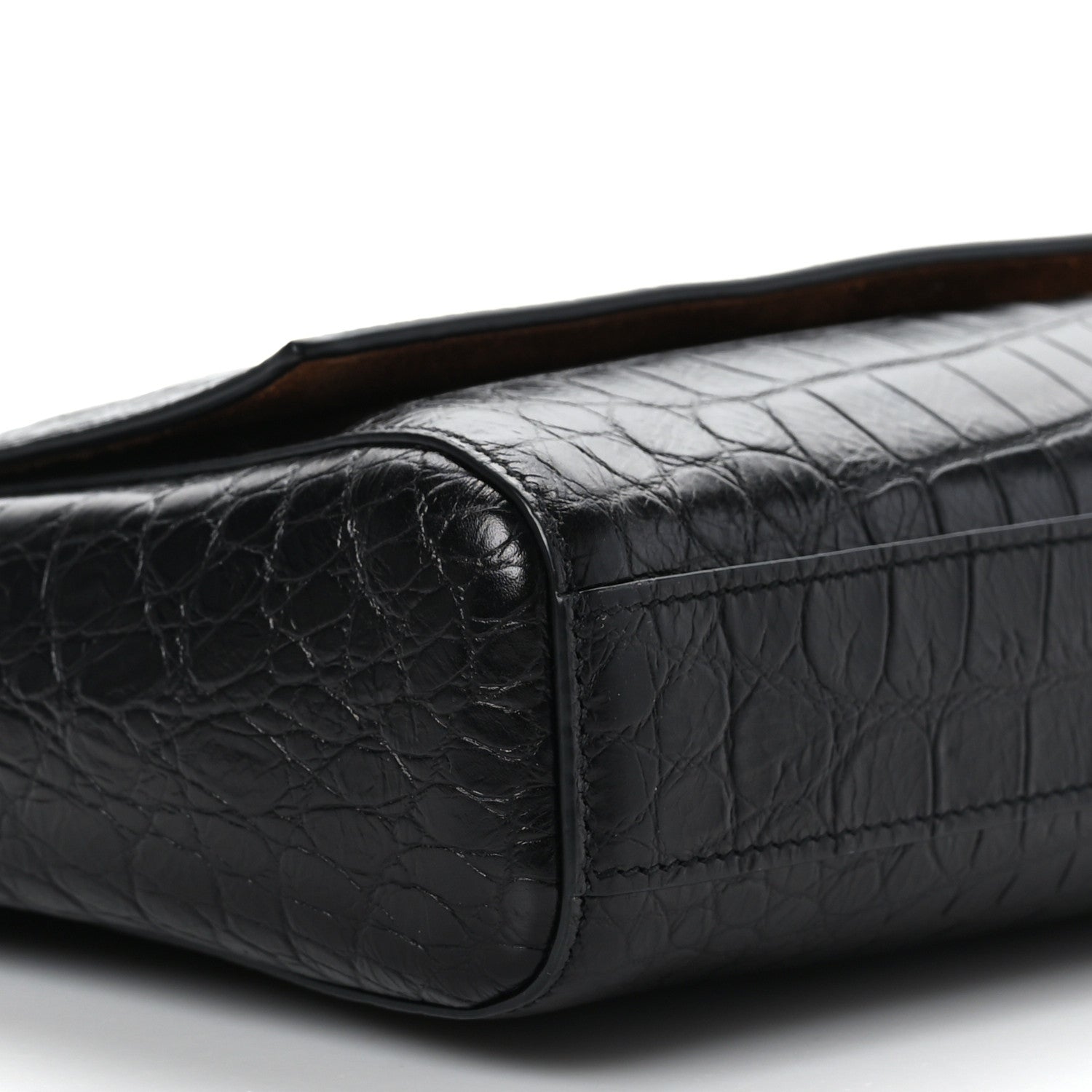 Saint Laurent Calfskin Crocodile Embossed Suede Medium Reversible Monogram Kate Satchel Military Taupe 8 of 9