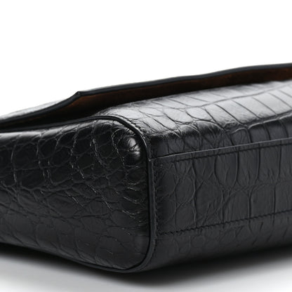 Saint Laurent Calfskin Crocodile Embossed Suede Medium Reversible Monogram Kate Satchel Military Taupe 8 of 9