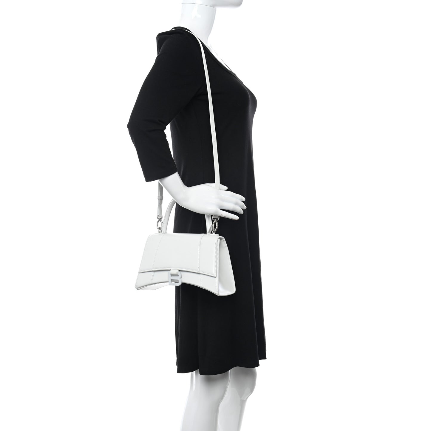 Shiny Box Calfskin Tonal B Small Hourglass Top Handle Bag White
