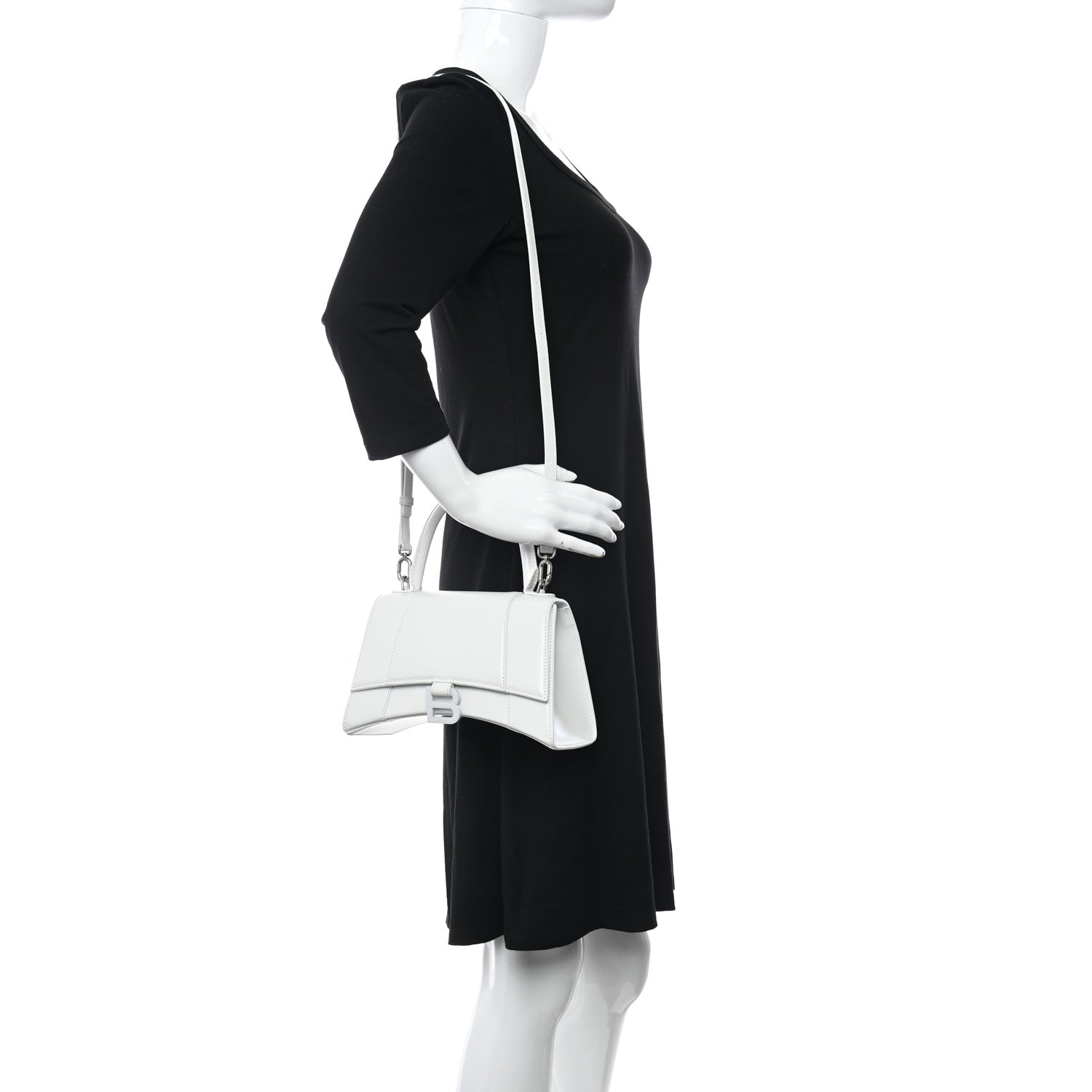 Balenciaga Shiny Box Calfskin Tonal B Small Hourglass Top Handle Bag White 2 of 9