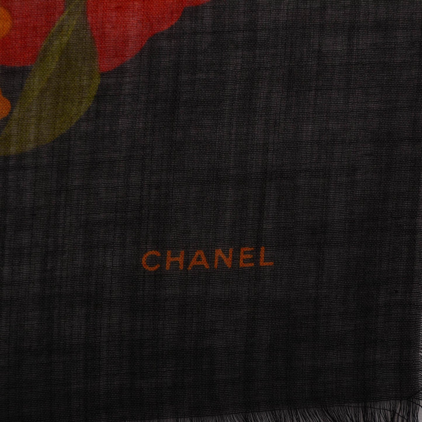 Silk Cashmere Camellia Flower Scarf Black