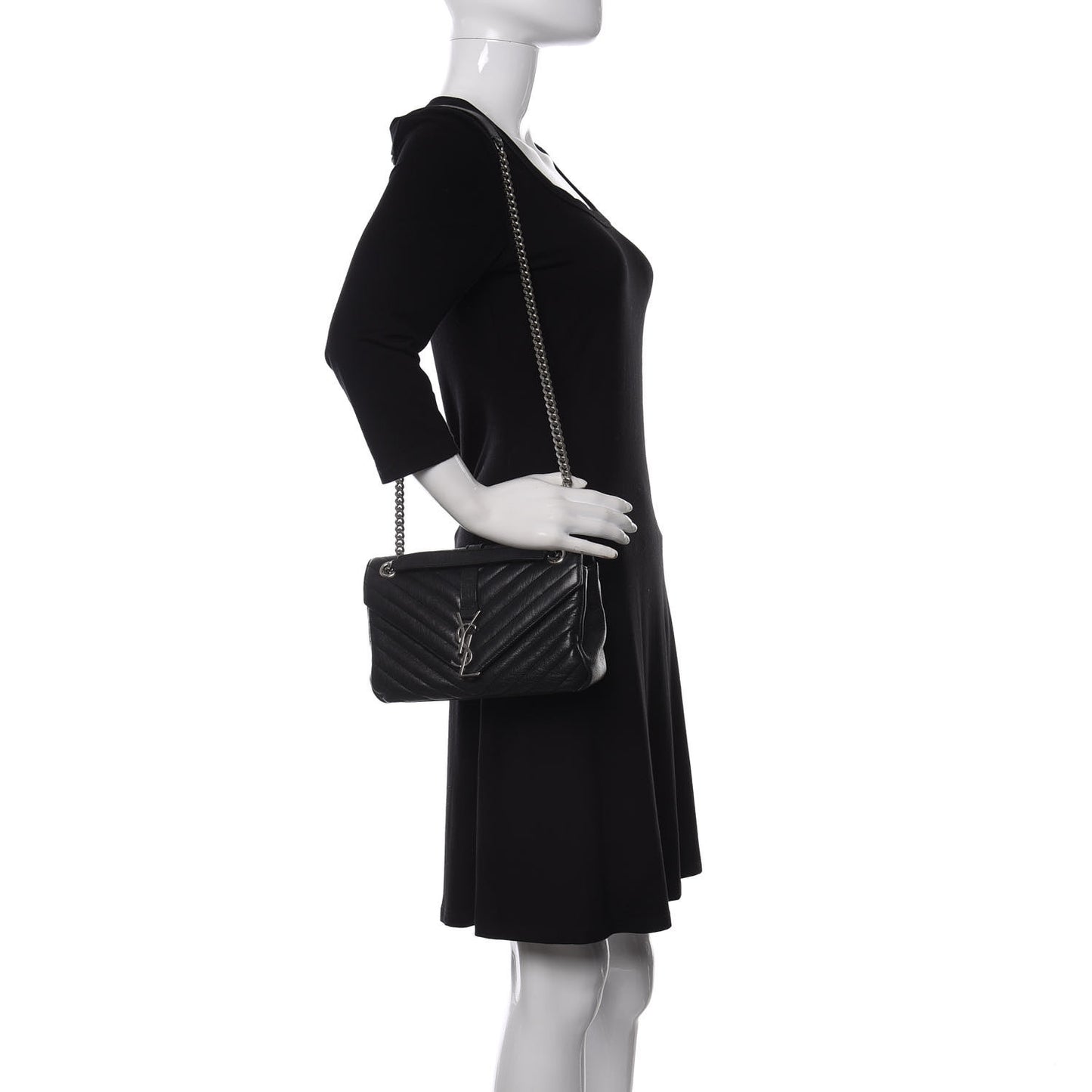 Sheepskin Matelasse Medium Monogram College Punk Chain Satchel Black