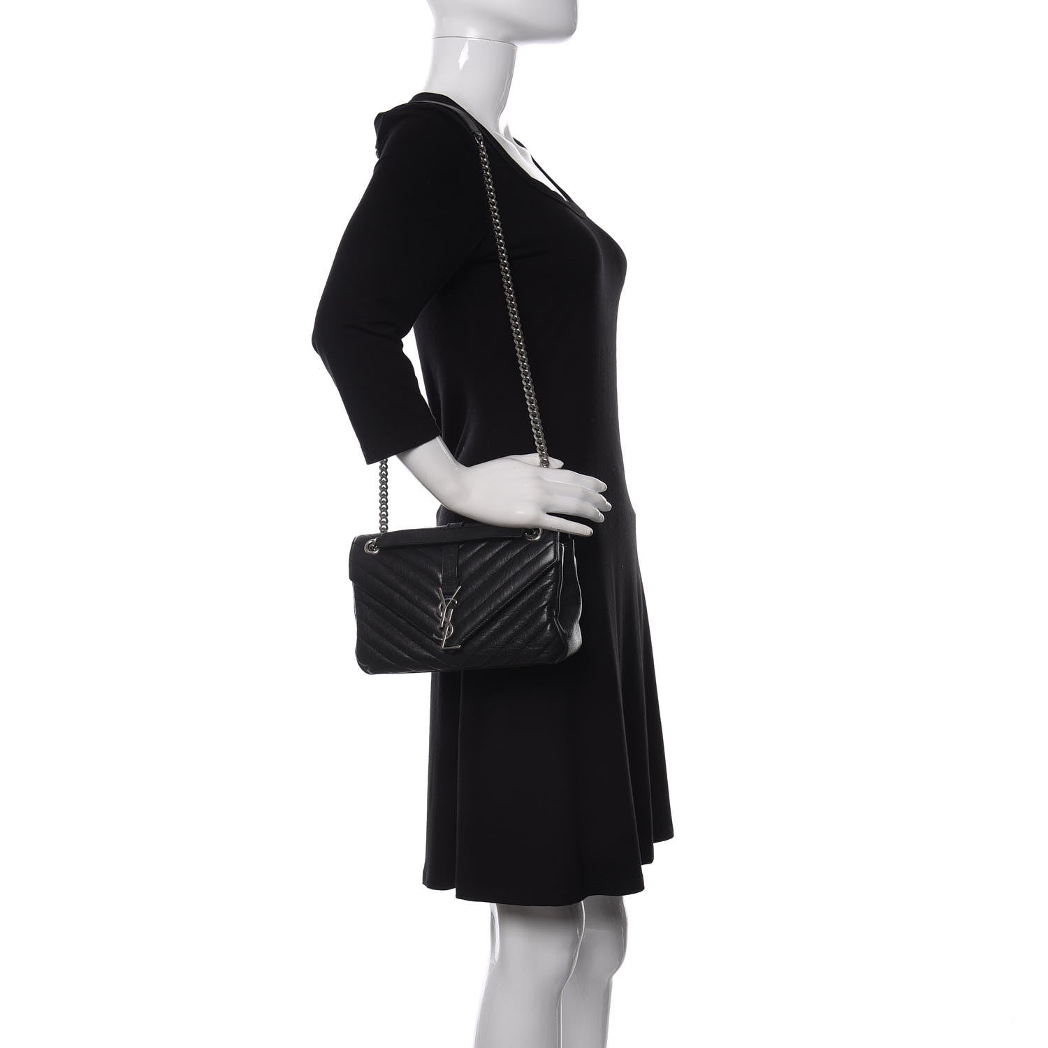 Saint Laurent Sheepskin Matelasse Medium Monogram College Punk Chain Satchel Black 2 of 9