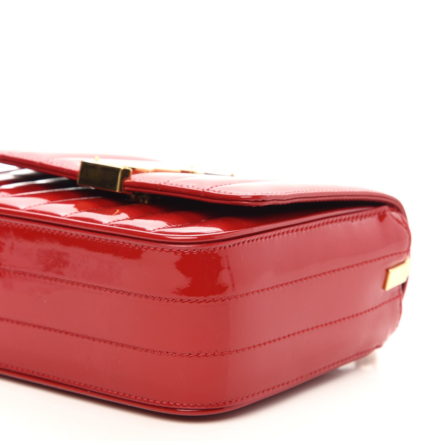 Saint Laurent Patent Matelasse Monogram Small Vicky Chain Bag Red 11 of 12
