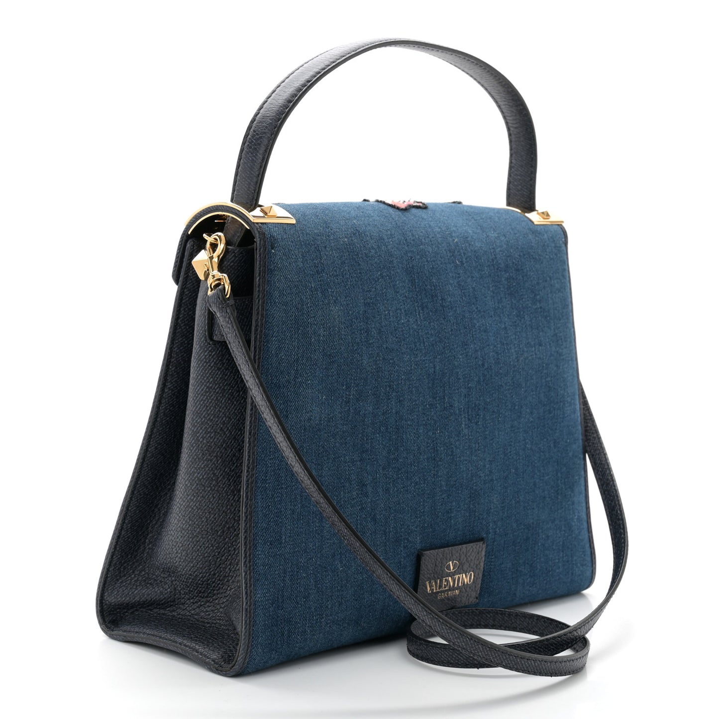 Denim Butterfly Embroidered My Rockstud Frame Bag Light Denim Multicolor