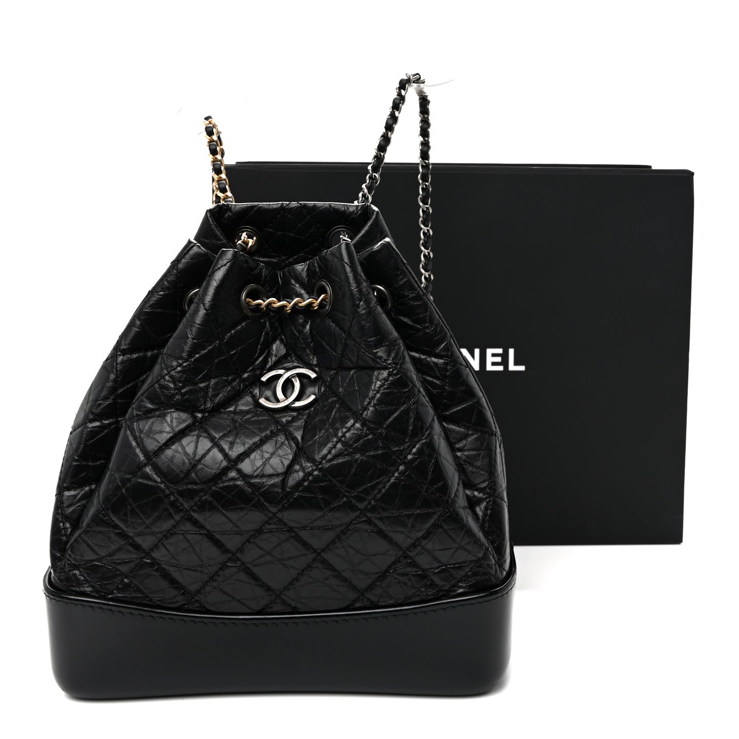 Aged Calfskin Quilted Small Gabrielle Backpack Black