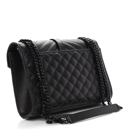 Saint Laurent Grain De Poudre Textured Mixed Matelasse Triquilt Medium Monogram Satchel Black 3 of 8