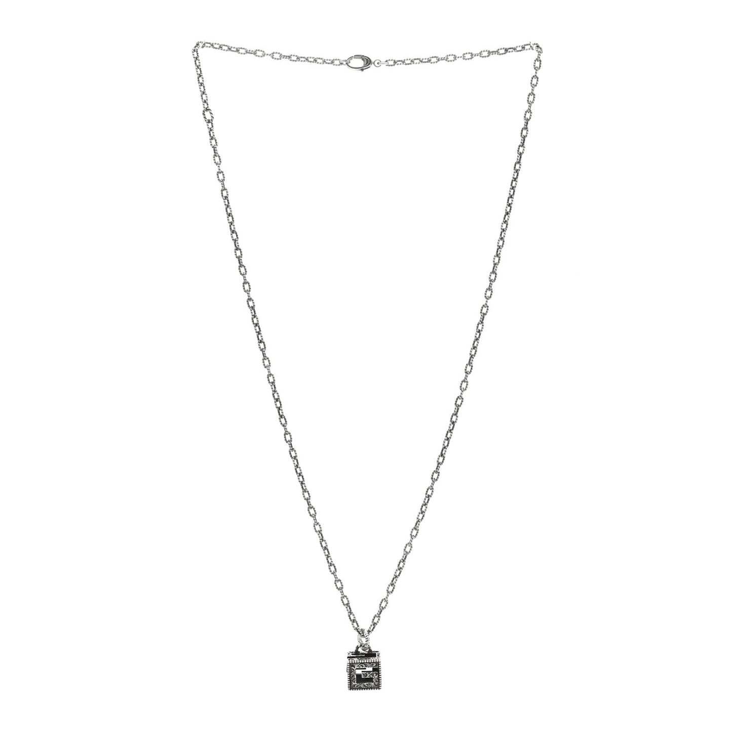 Sterling Silver Textured Square G Pendant Necklace
