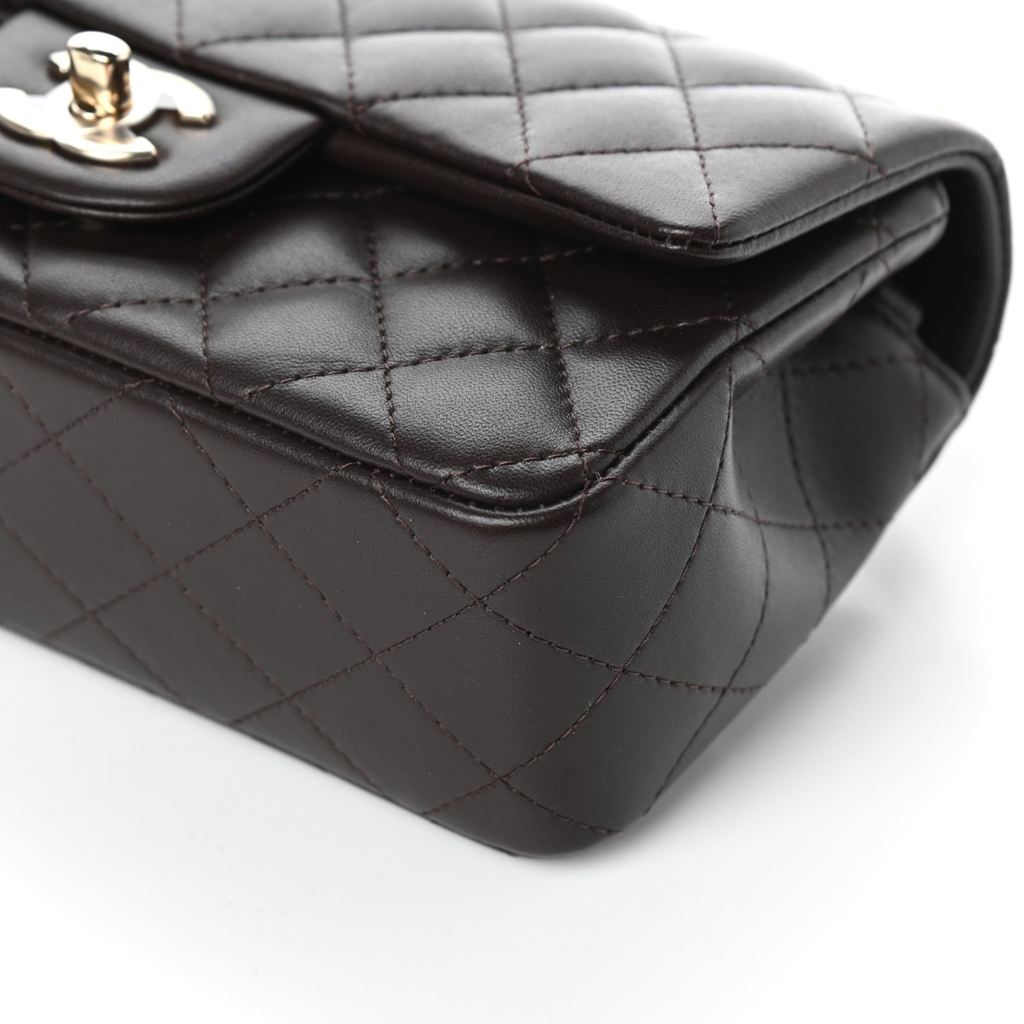 Lambskin Quilted Mini Rectangular Flap Dark Brown