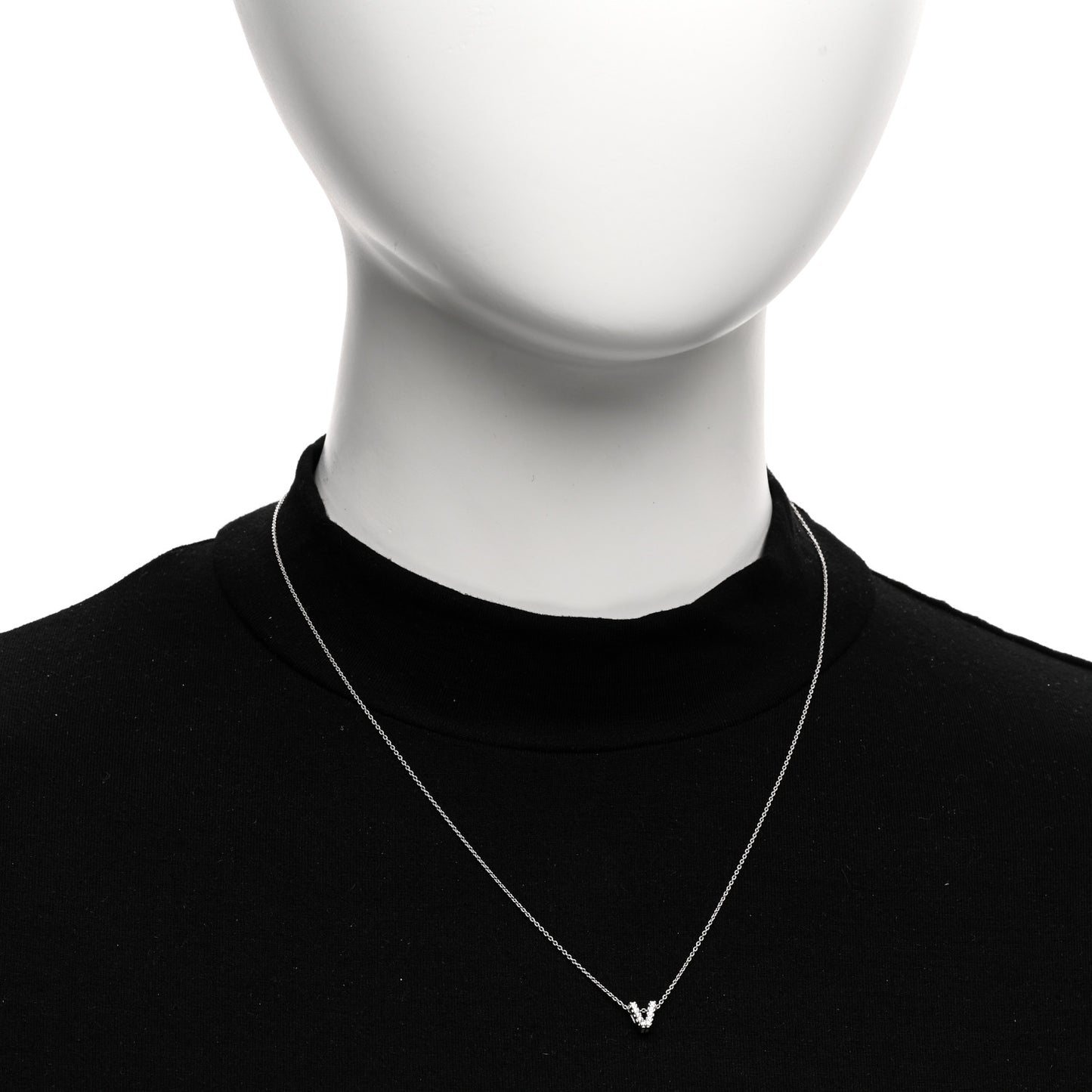 18K White Gold Diamond Love Letter V Pendant Necklace