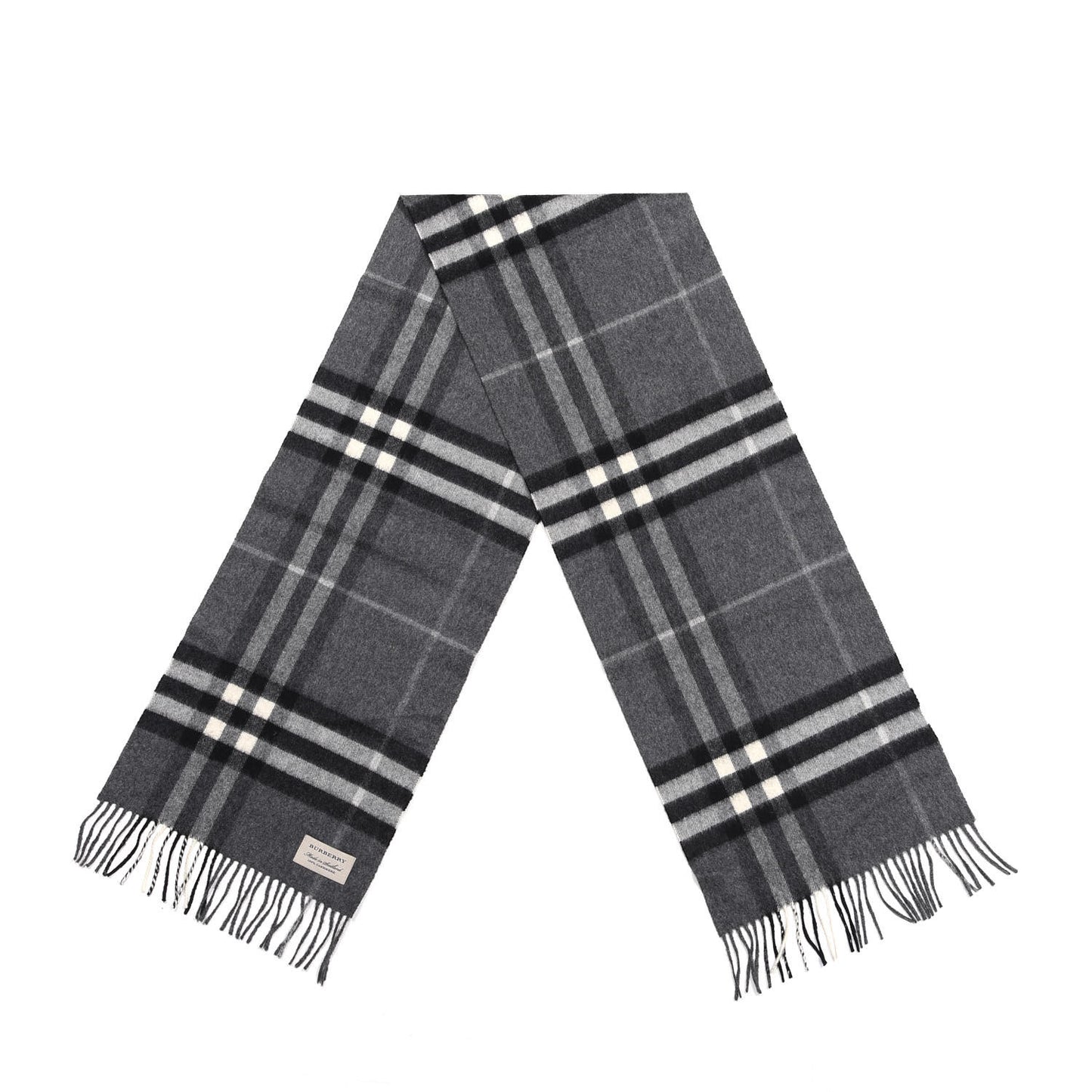 Cashmere Giant Check Fringe Scarf Grey