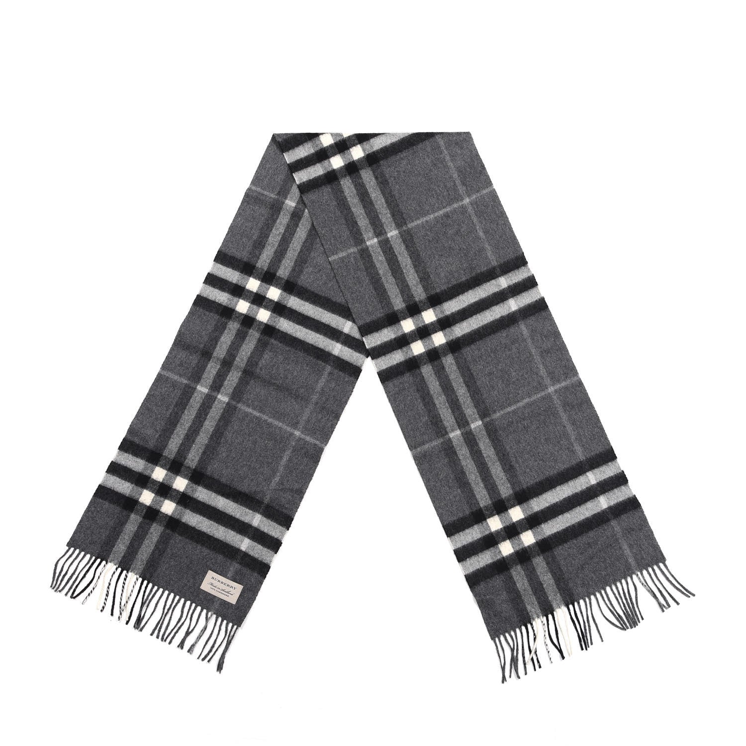 Burberry Cashmere Giant Check Fringe Scarf Grey 2 of 4