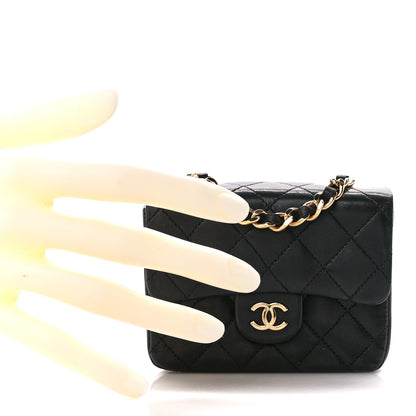 Chanel Lambskin Quilted Micro Flap Bag Charm Keychain Black 2 of 12